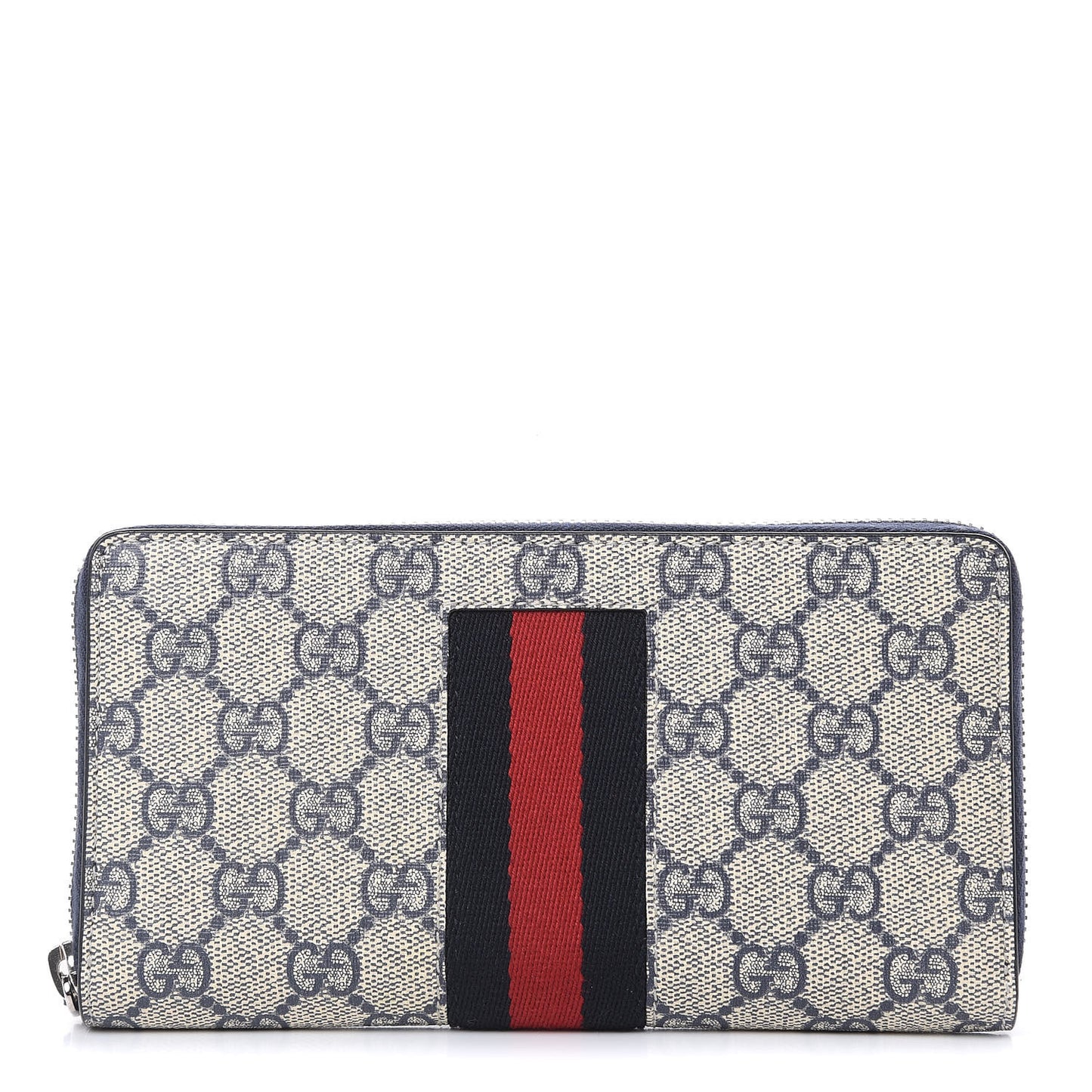 GG Supreme Monogram Web Zip Around Wallet Beige Blue