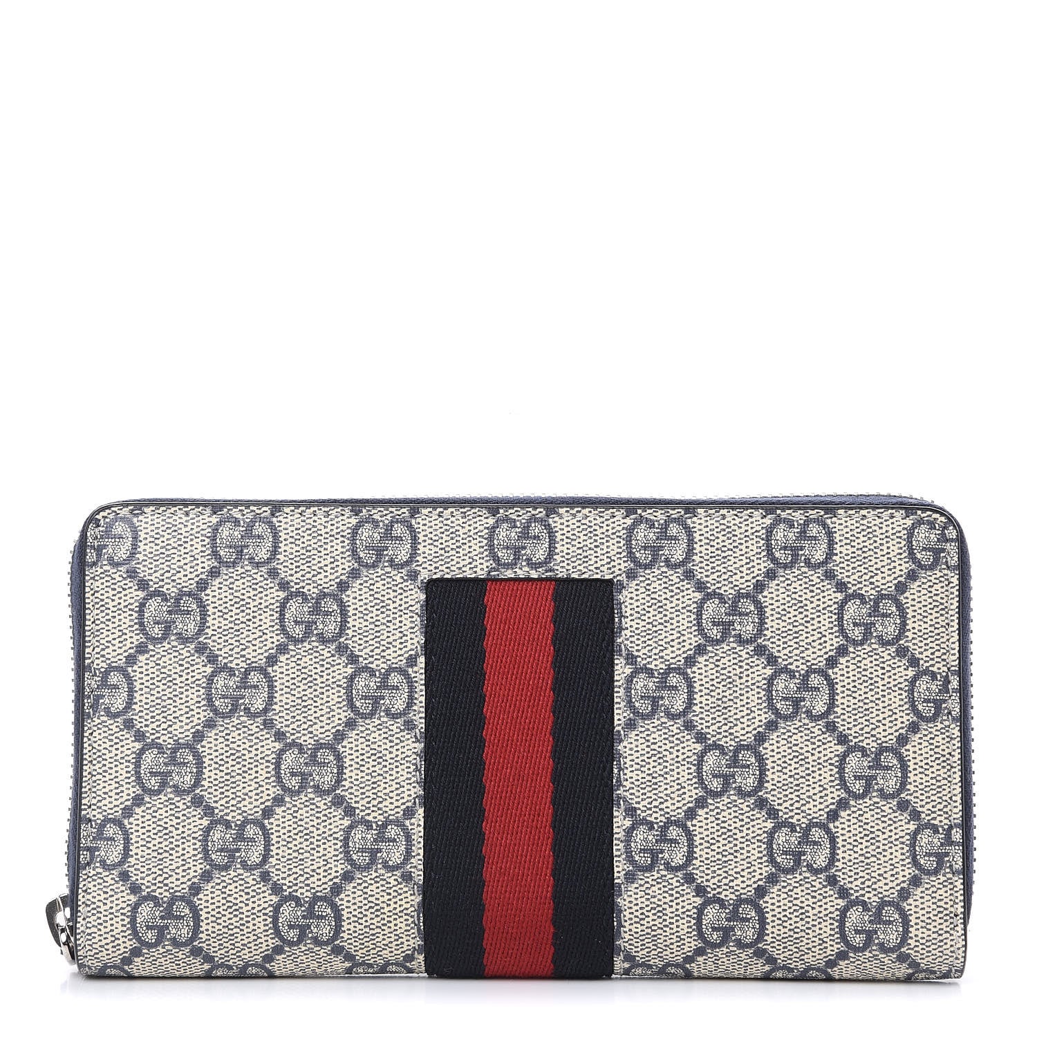 Gucci GG Supreme Monogram Web Zip Around Wallet Beige Blue 1 of 8