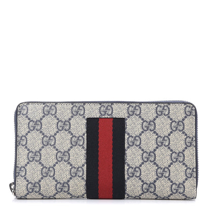 Gucci GG Supreme Monogram Web Zip Around Wallet Beige Blue 1 of 8