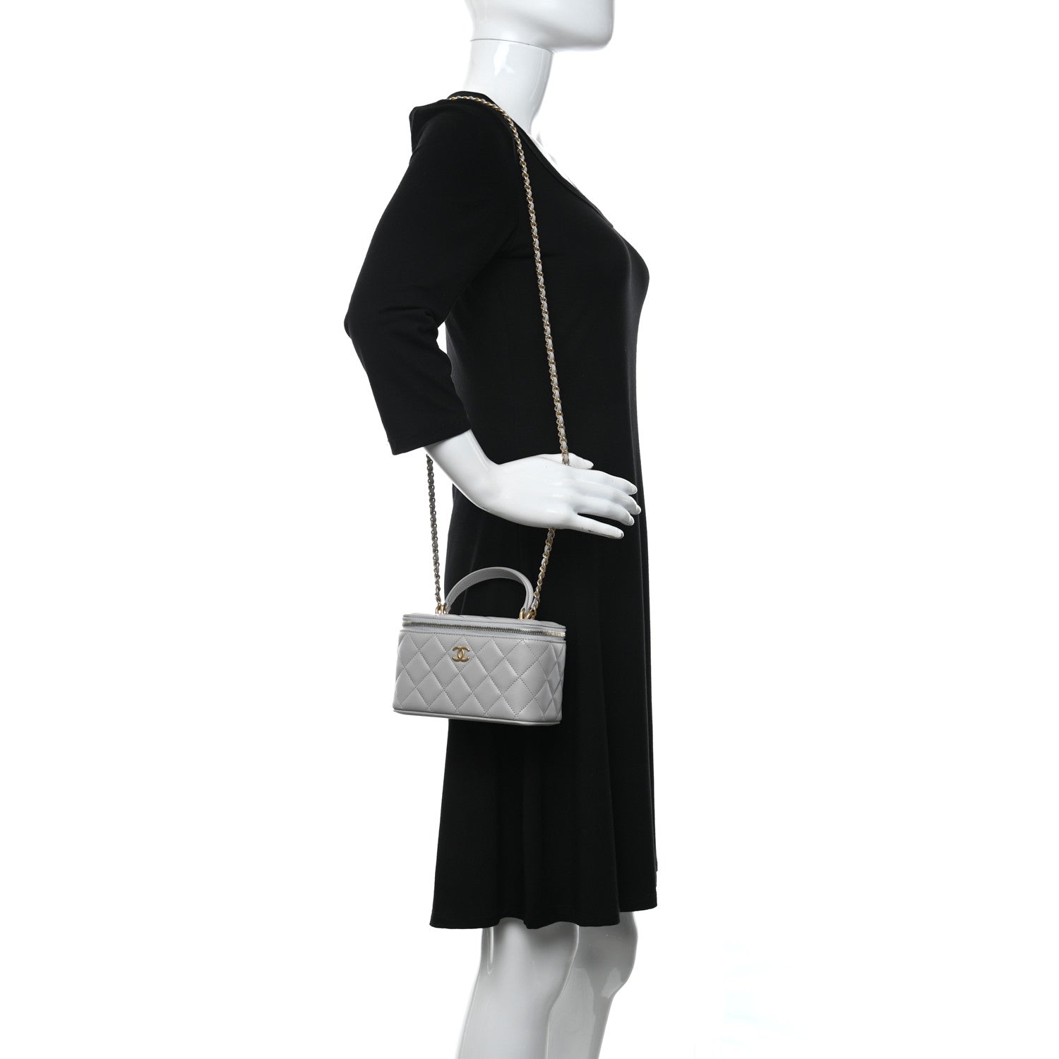 Chanel Lambskin Quilted Small Top Handle Vanity Case With Chain Light Grey 3 of 11