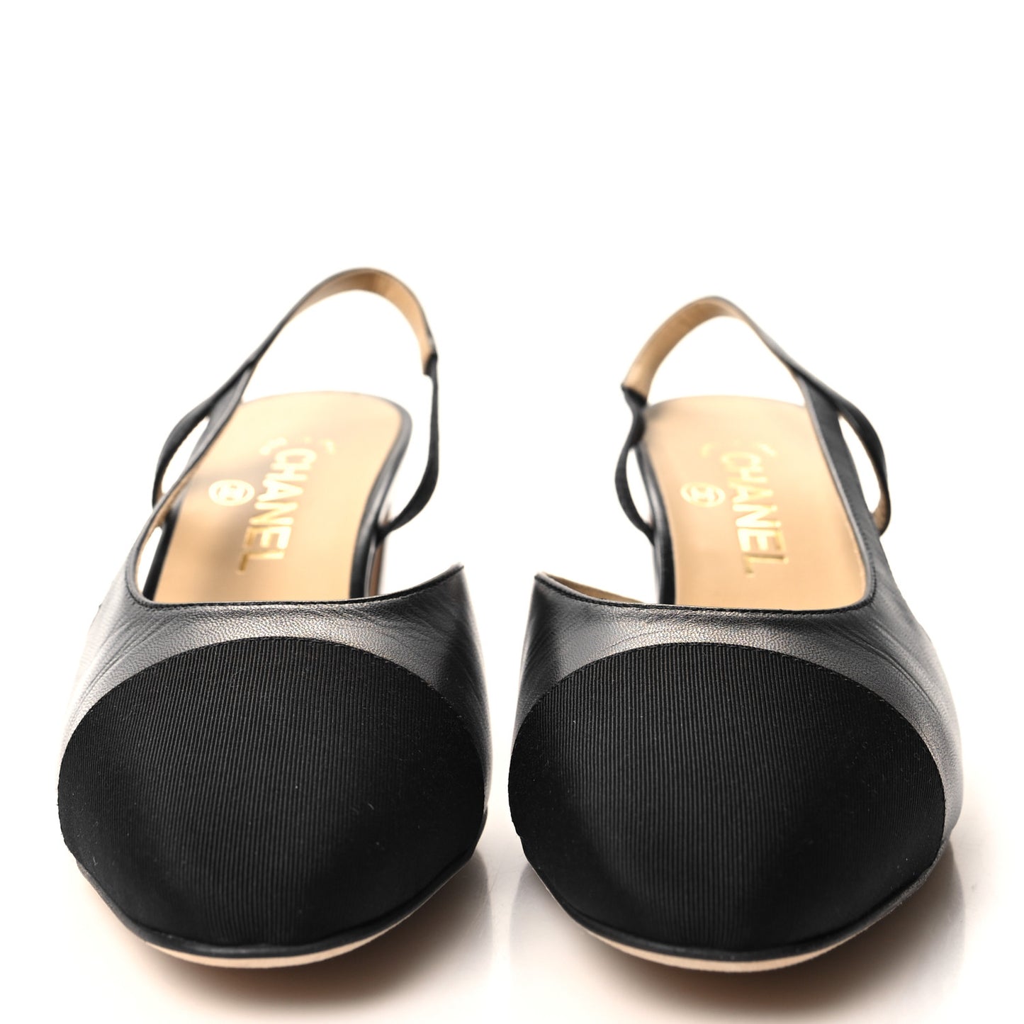 Goatskin Grosgrain Cap Toe CC Slingback Sandals 39 Black