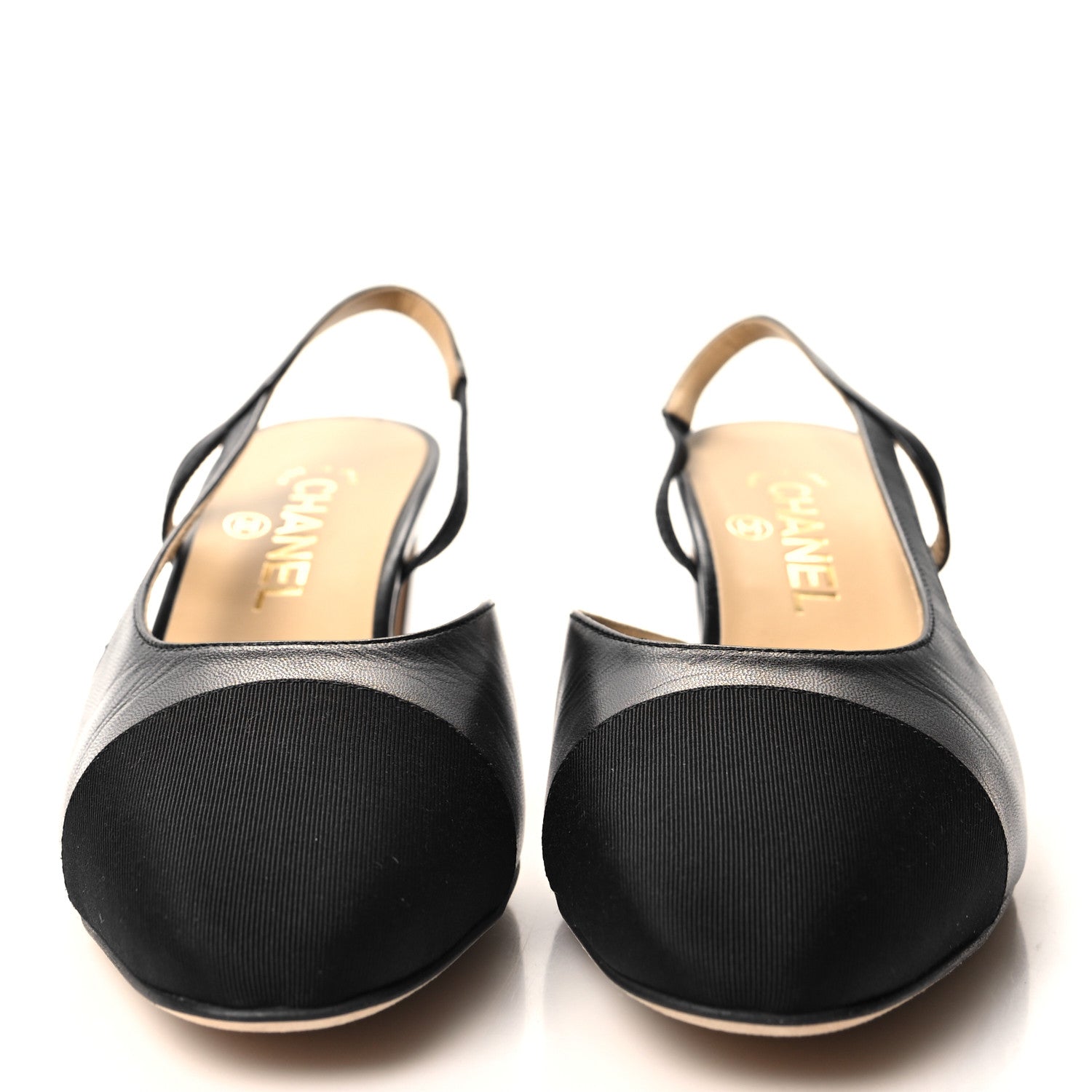 Chanel Goatskin Grosgrain Cap Toe CC Slingback Sandals 39 Black 2 of 9