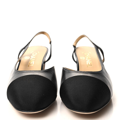 Chanel Goatskin Grosgrain Cap Toe CC Slingback Sandals 39 Black 2 of 9