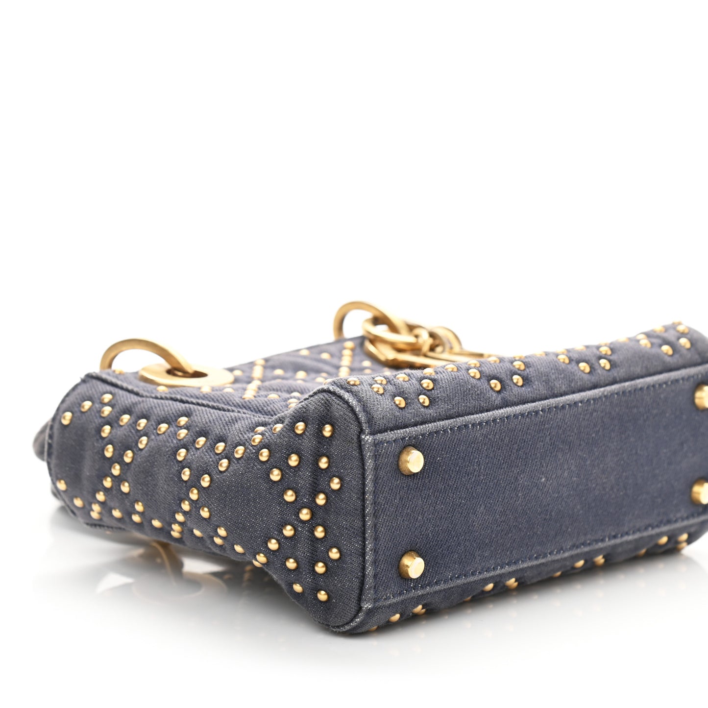 Denim Cannage Studded Mini Lady Dior Navy