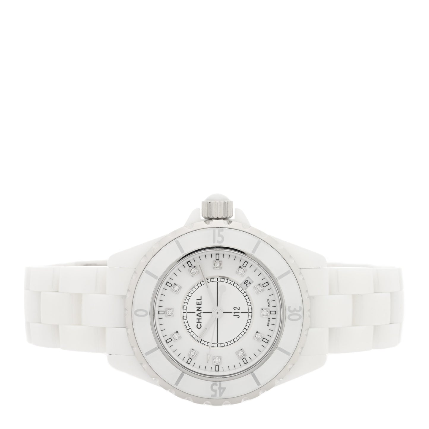 Stainless Steel Ceramic Diamond 33mm J12 Quartz Watch White