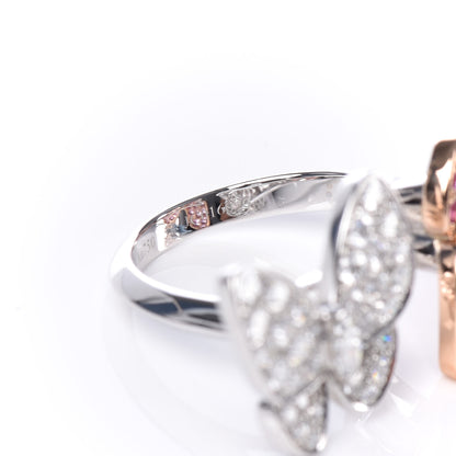 Van Cleef & Arpels 18K White Rose Gold Diamond Pink Sapphire Two Butterfly Between The Finger Ring 52 6 6 of 7