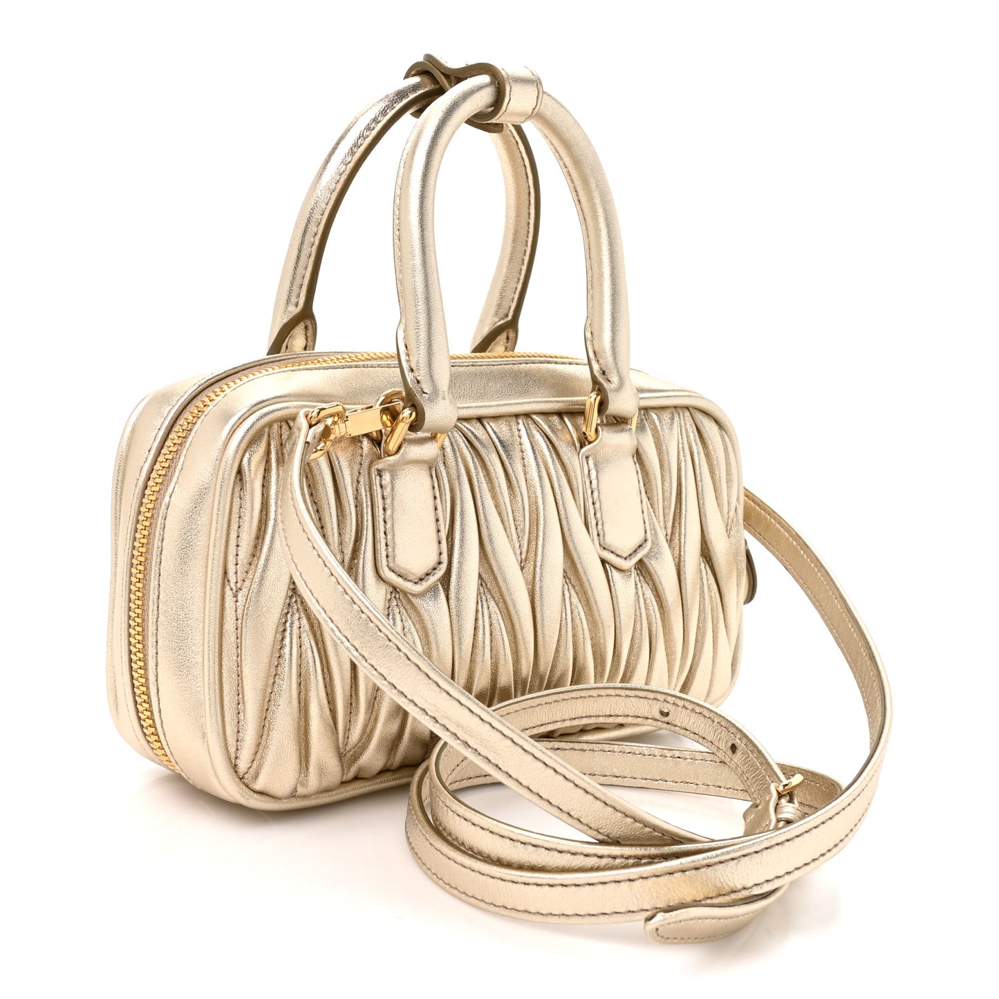Metallic Nappa Matelasse Mini Arcadie Top Handle Bag Pirite
