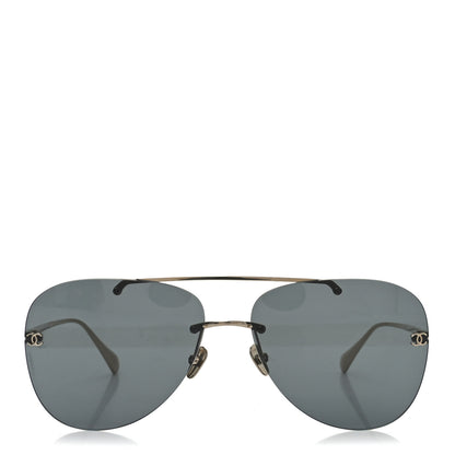 Chanel Titanium CC Pilot Aviator Sunglasses 4285-T Black Gold 2 of 7