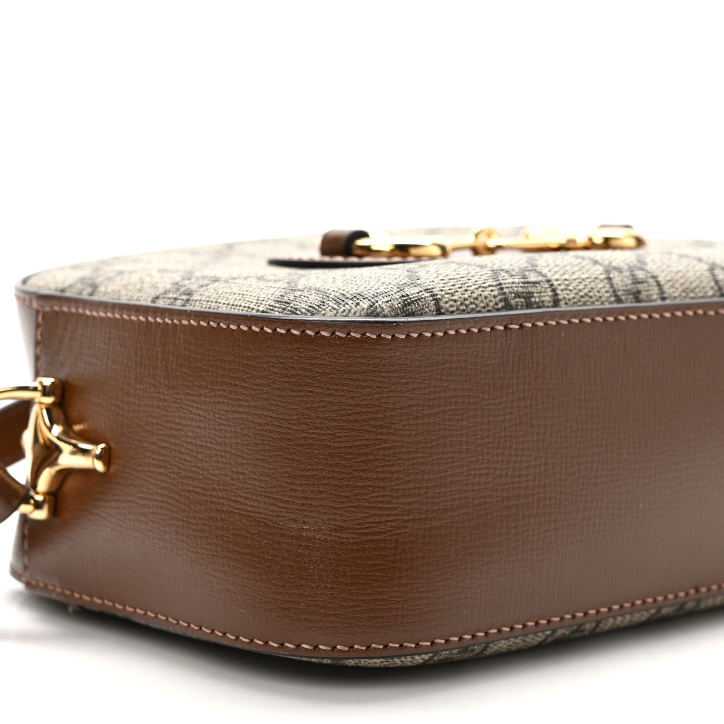 GG Supreme Monogram Mini Horsebit 1955 Camera Shoulder Bag Beige Brown Sugar