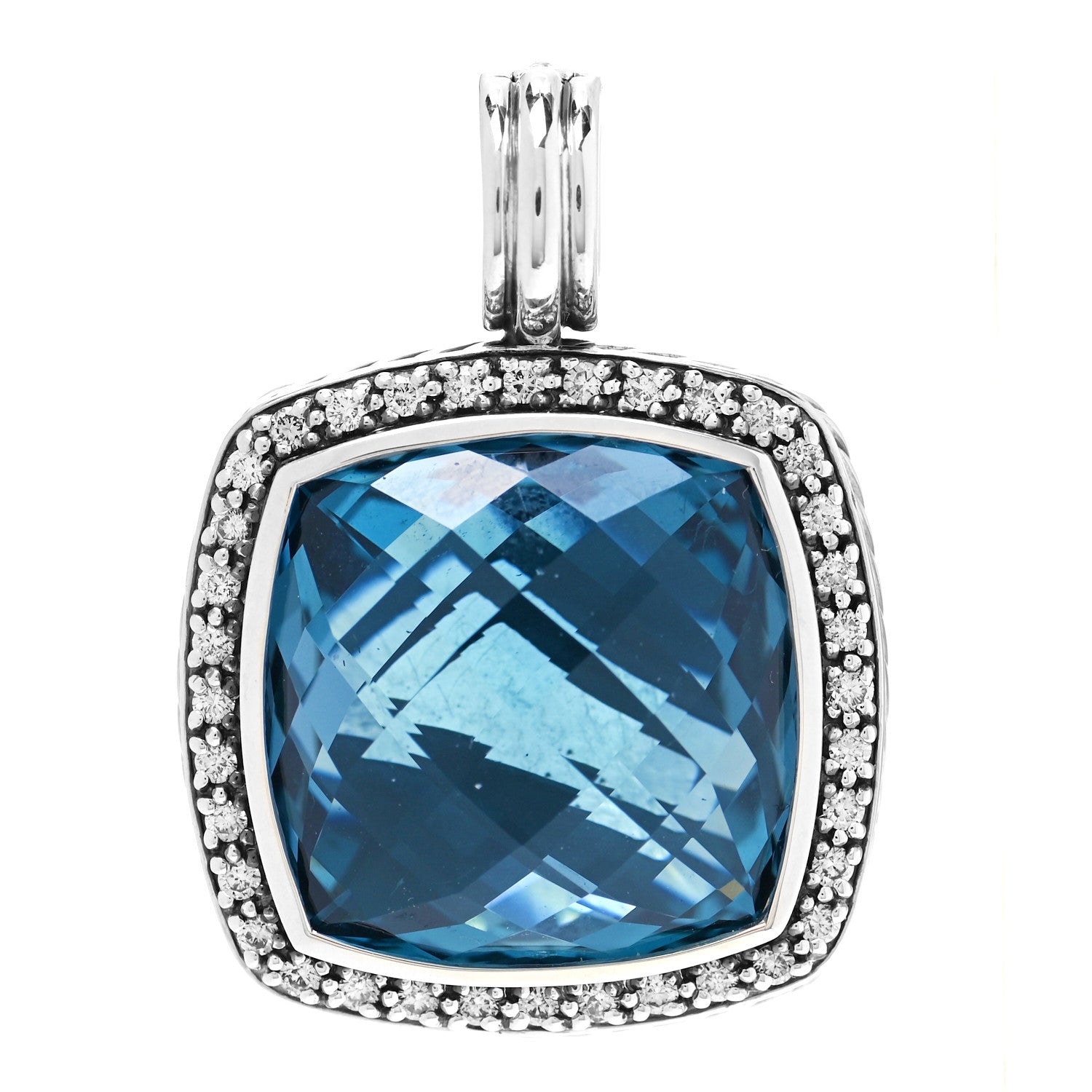 David Yurman Sterling Silver Diamond Hampton Blue Topaz 20mm Albion Enhancer Pendant 1 of 3