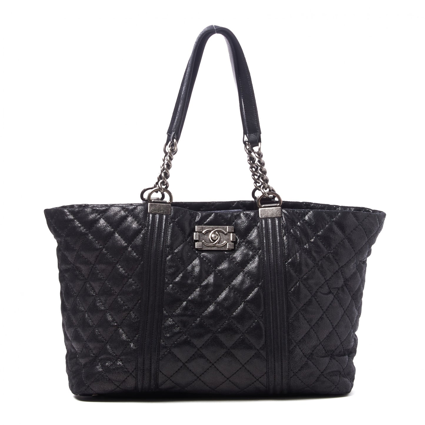 Goatskin Quilted Large Gentle Boy Shopping Tote Black