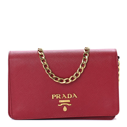 Prada Saffiano Lux Chain Wallet Fuoco 3 of 12