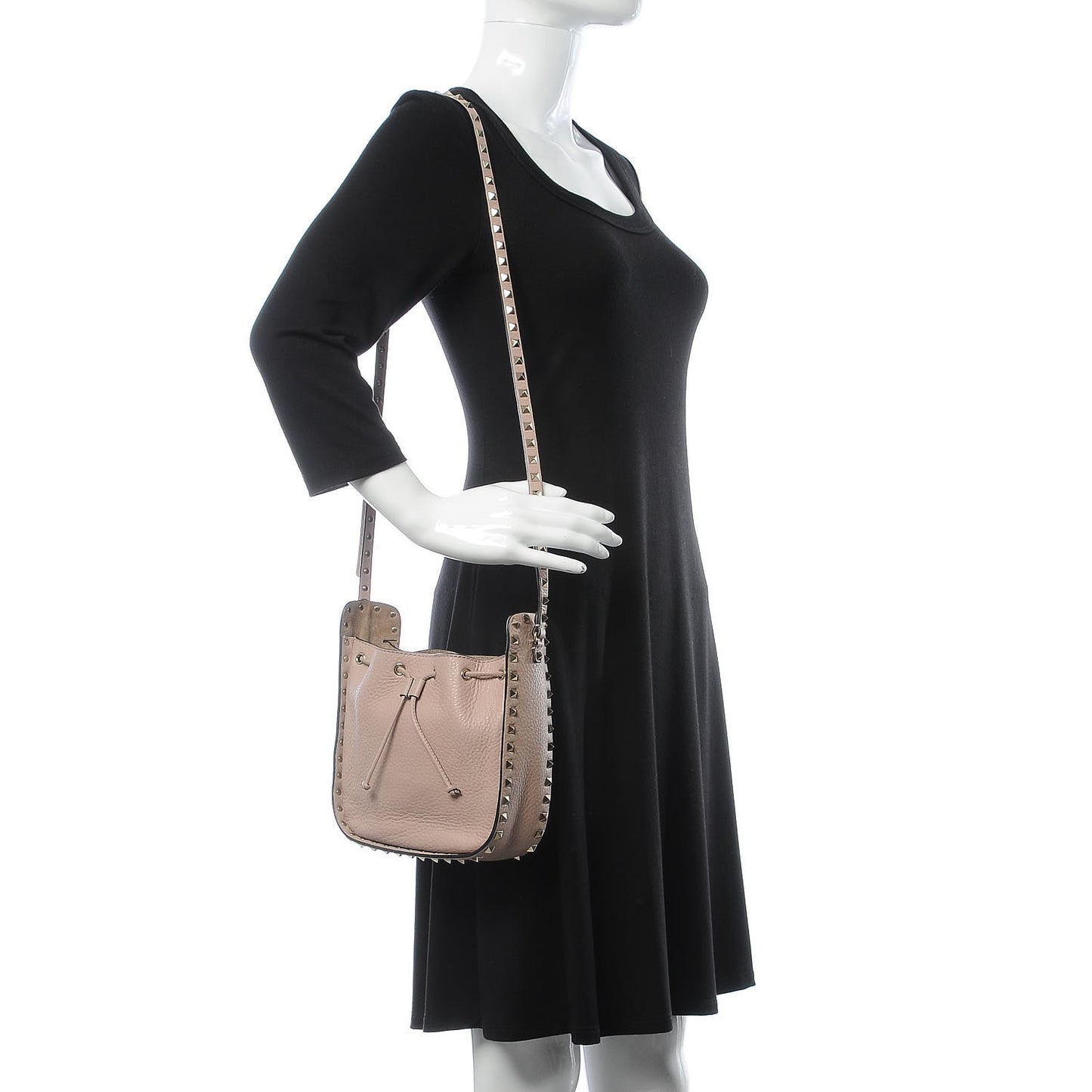 Alce Printed Calfskin Rockstud Bucket Bag Poudre