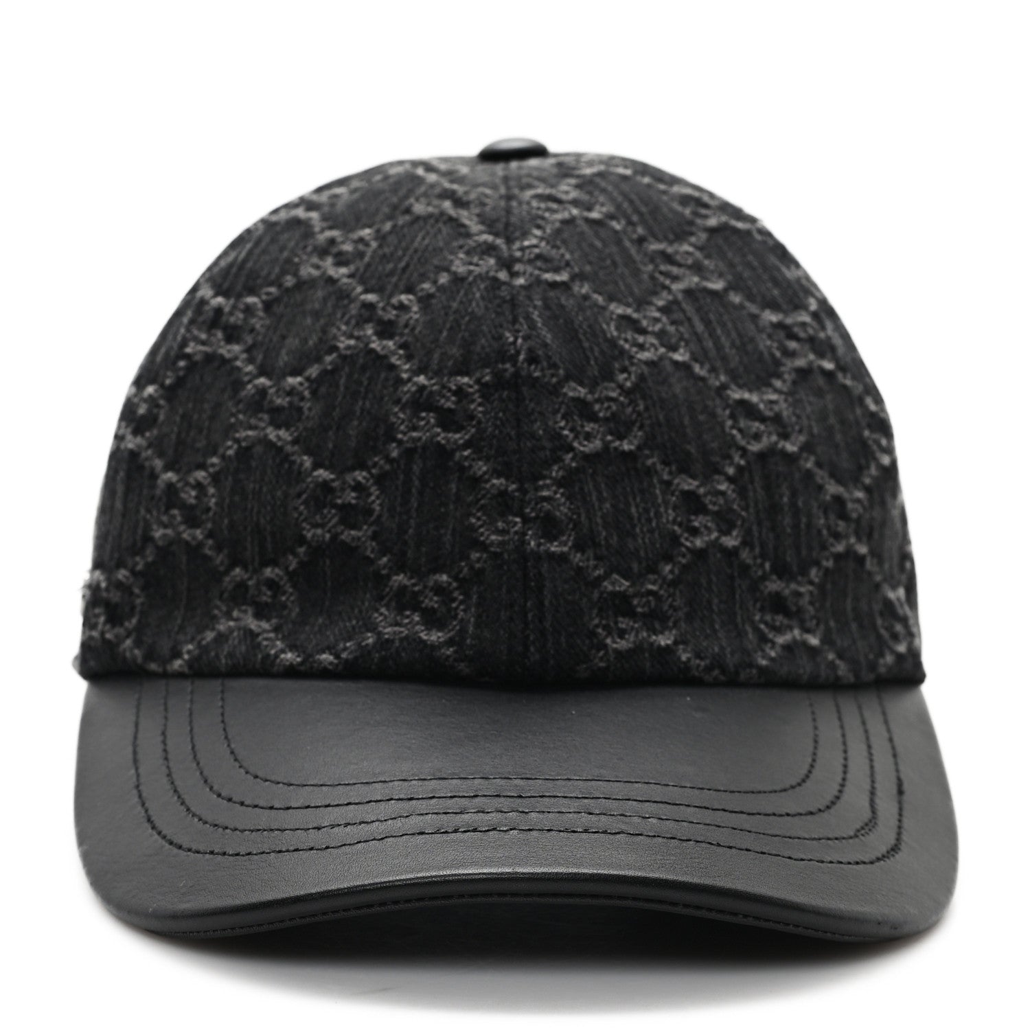 Gucci Denim Calfskin GG Monogram Baseball Hat M Black Grey 3 of 9