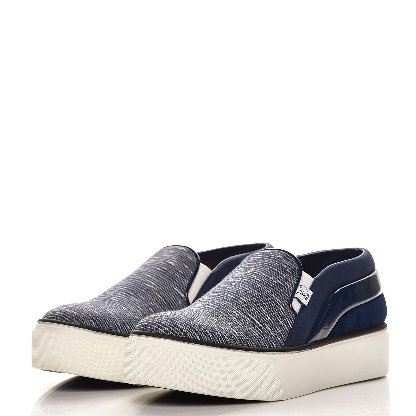 Printed Denim Patent Suede Catwalk Slip On Sneakers 37 Blue