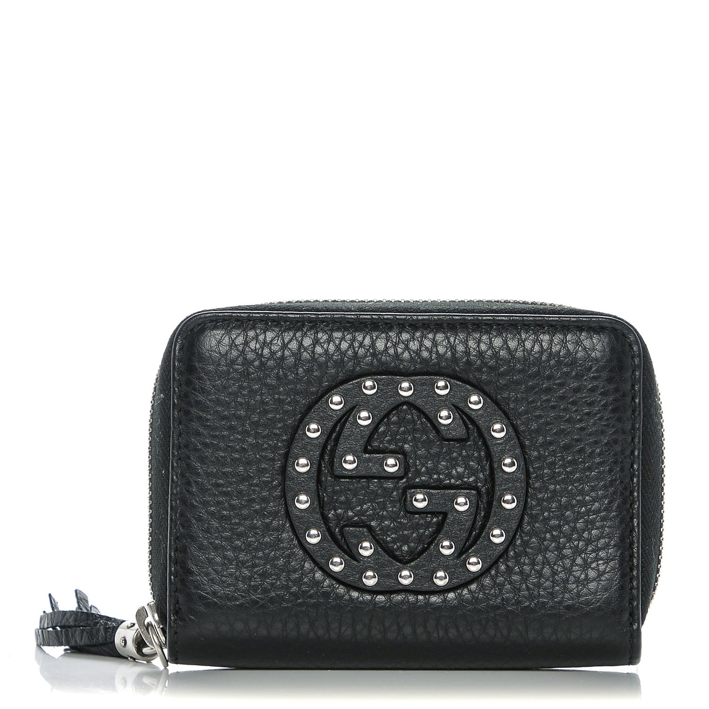 Pebbled Calfskin Studded Soho Compact Disco Zip Around Wallet Black