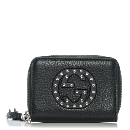 Gucci Pebbled Calfskin Studded Soho Compact Disco Zip Around Wallet Black 1 of 6
