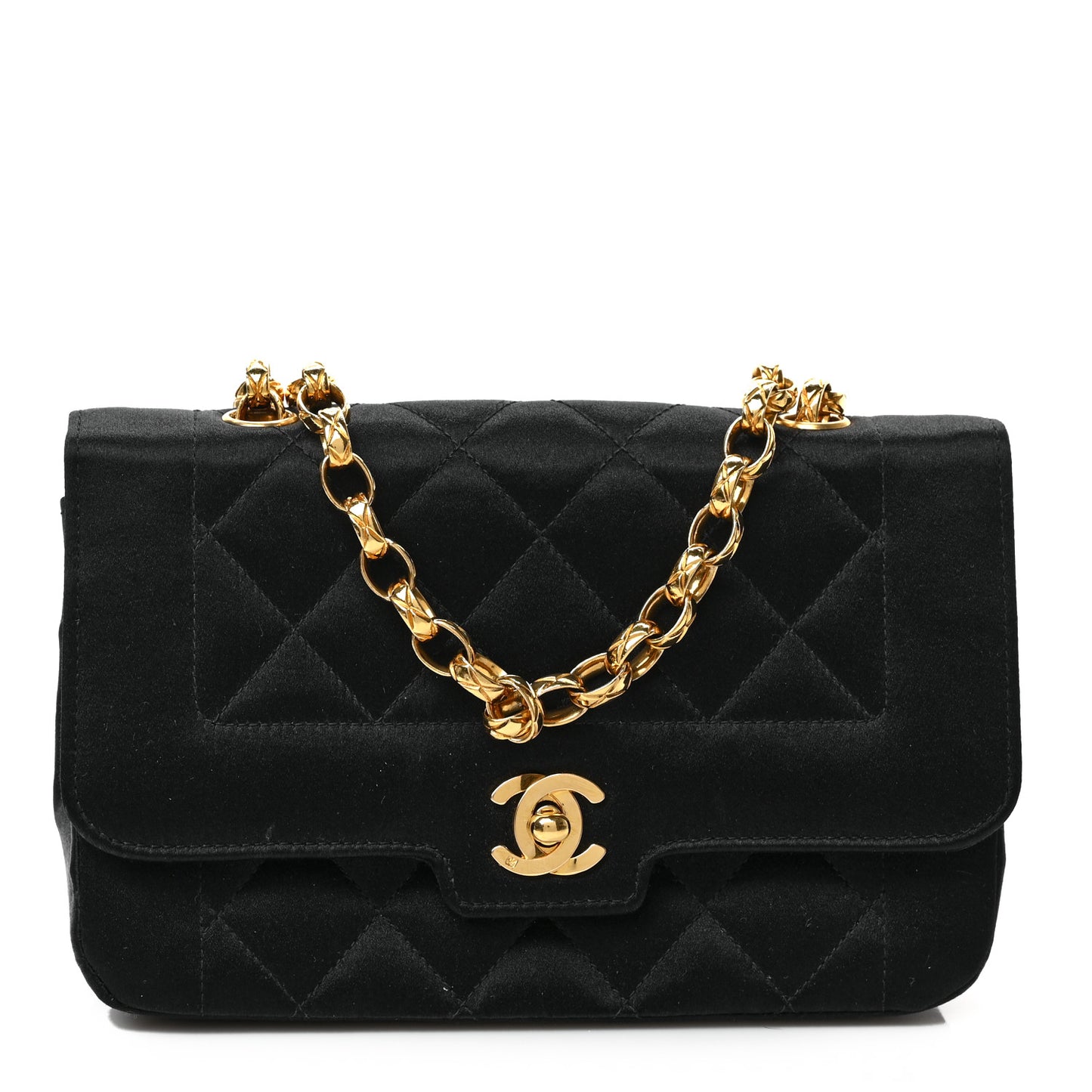 Satin Quilted Mini Flap Black