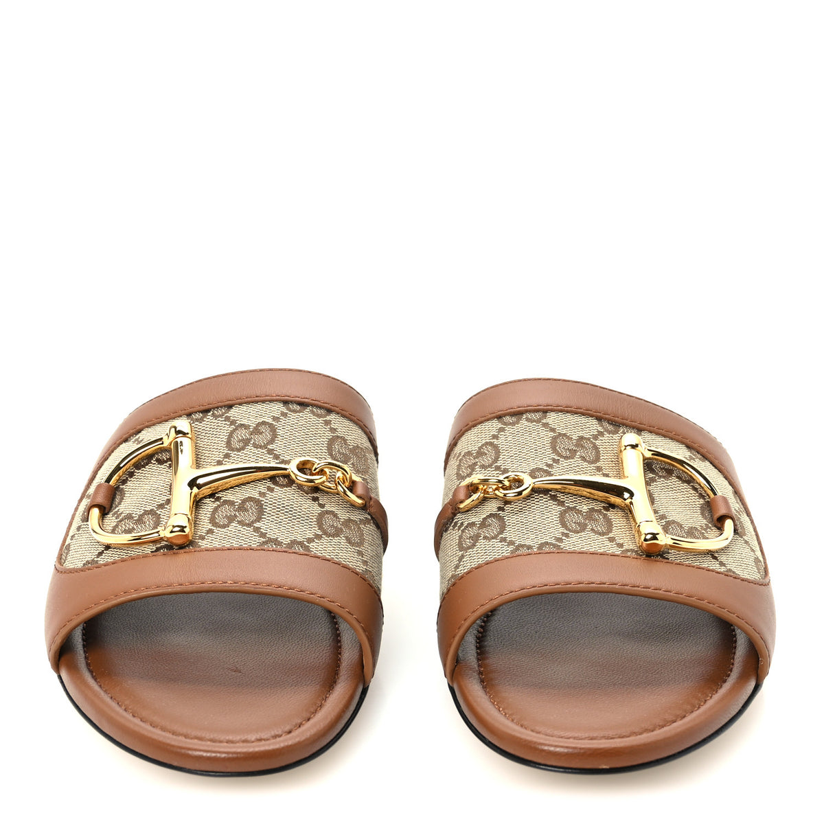 Calfskin Monogram Horsebit Womens Slide Sandals 38 Sundial Beige Ebony
