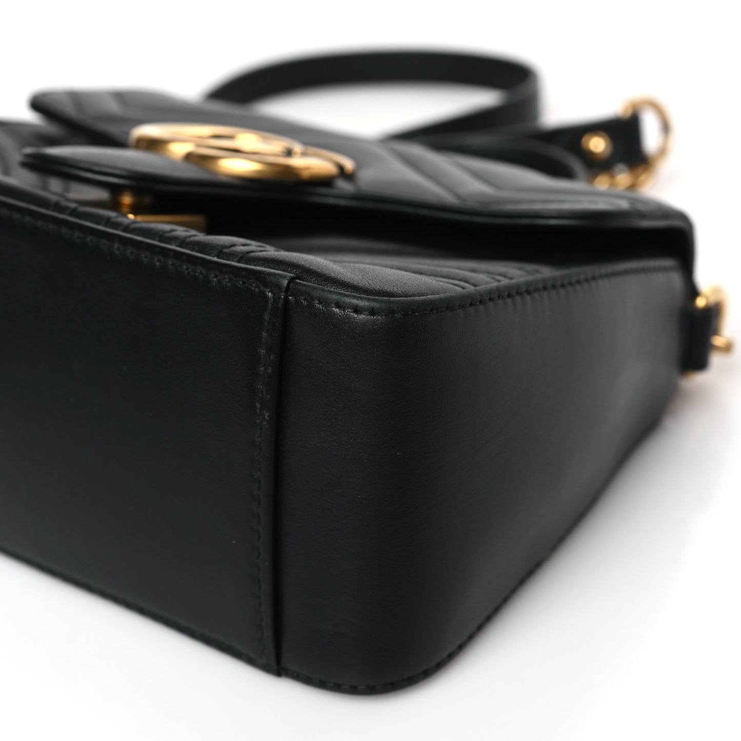 Calfskin Matelasse Mini GG Marmont Top Handle Shoulder Bag Black