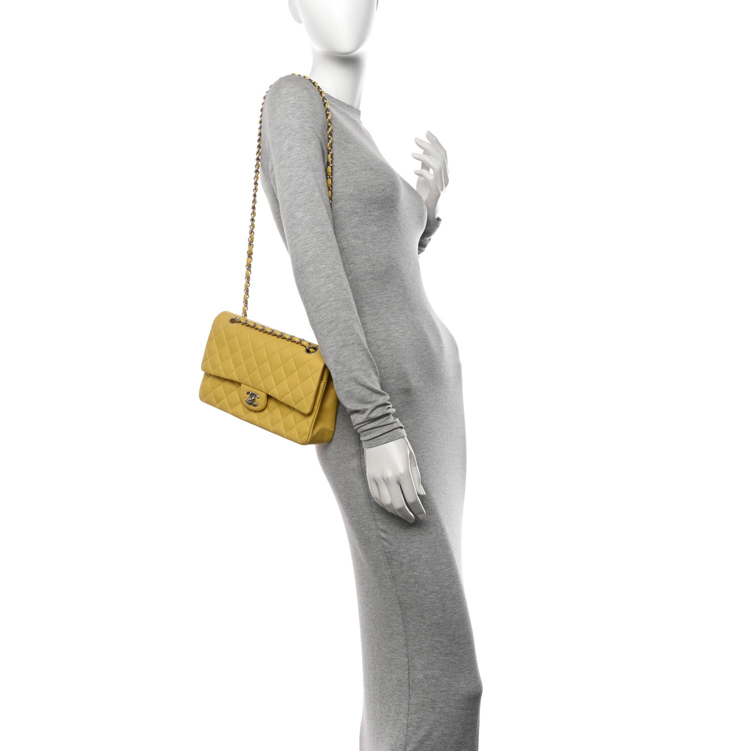 Chanel Lambskin Quilted Medium Double Flap Yellow 2 of 12