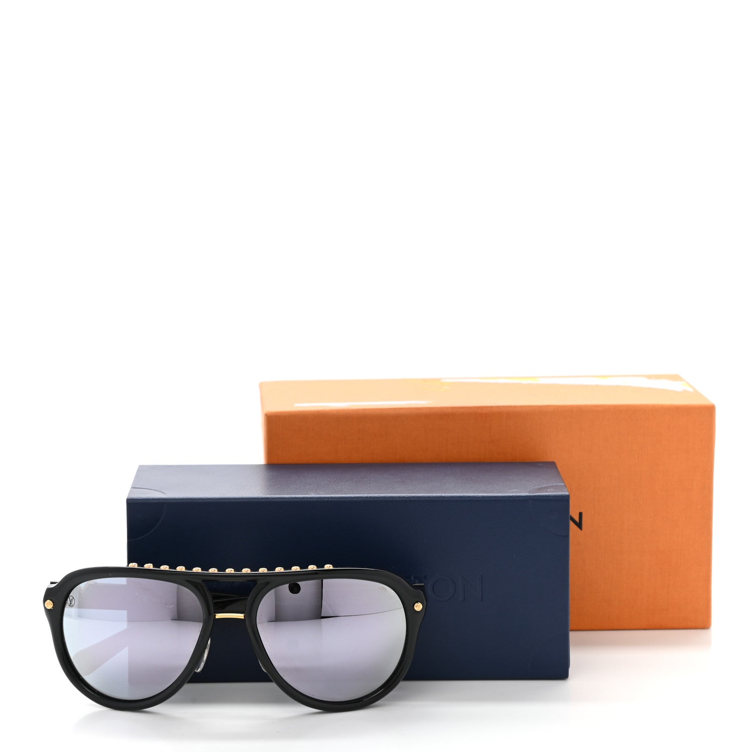 Louis Vuitton Acetate Aviator Serpico Studded Sunglasses Z2357E Black 9 of 9