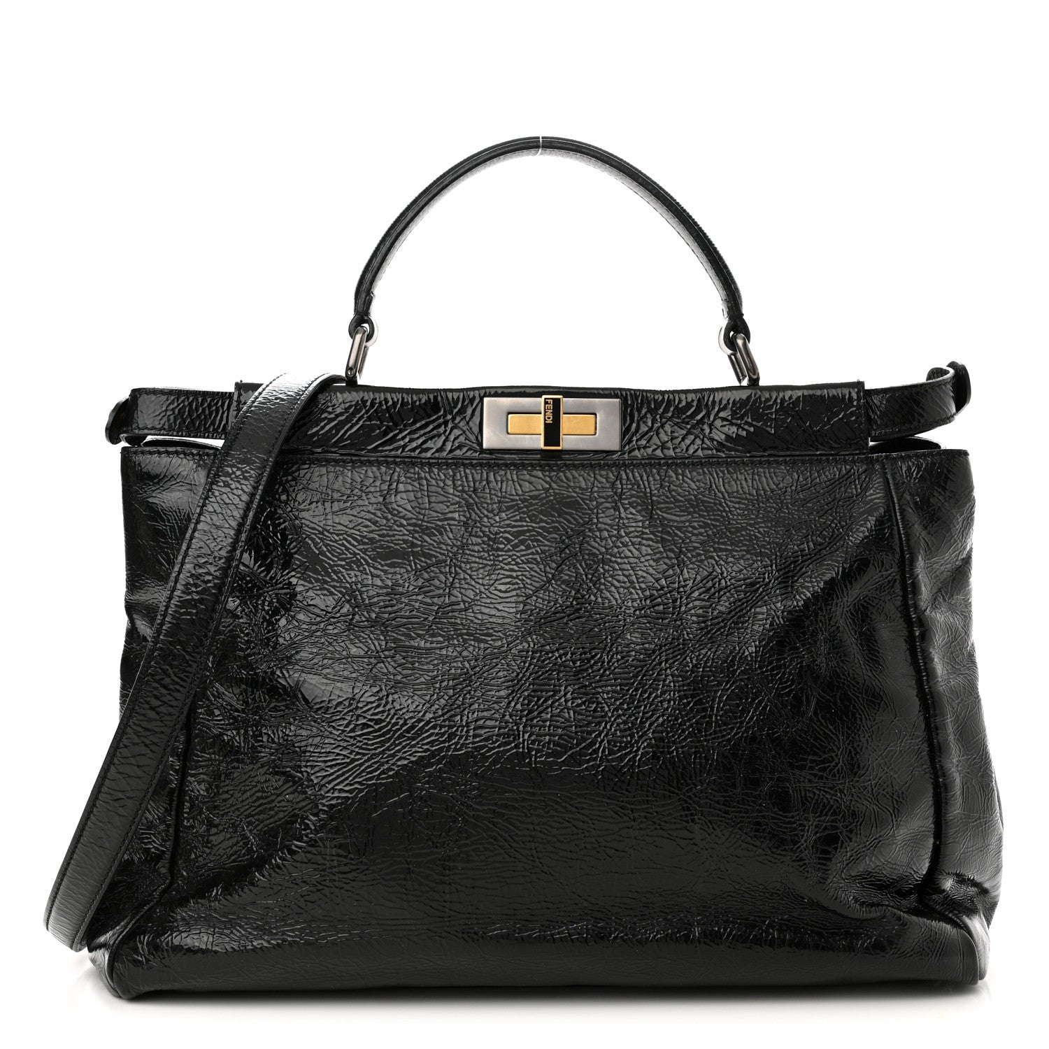 Fendi Patent Large Peekaboo Iconic Satchel Black 1 of 11