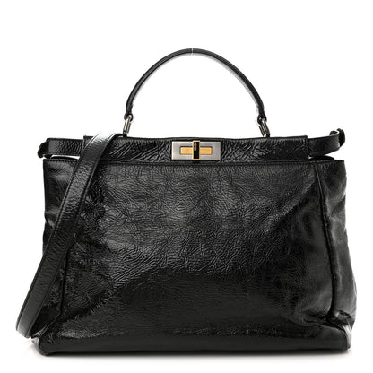 Fendi Patent Large Peekaboo Iconic Satchel Black 1 of 11