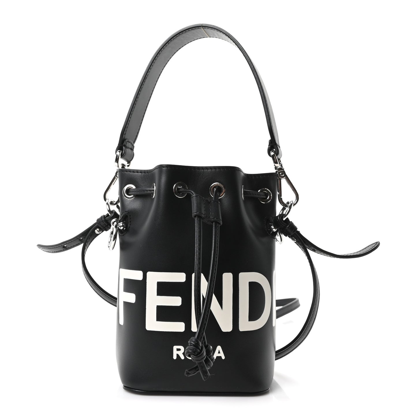 Vitello King F is Fendi Logo Embossed Mini Mon Tresor Bucket Bag Black