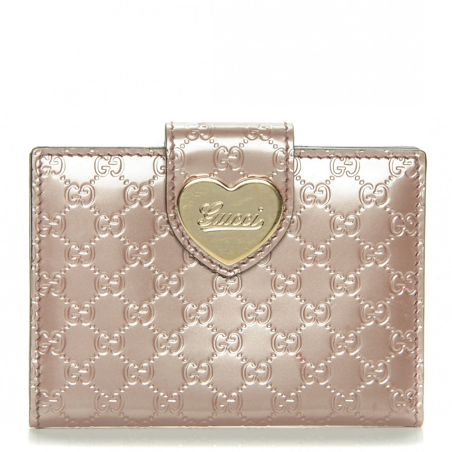 Metallic Microguccissima Heart Travel Wallet Pink