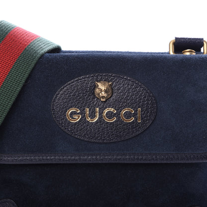Gucci Suede Web Small Neo Vintage Double Flap Messenger Bag Blue 9 of 10