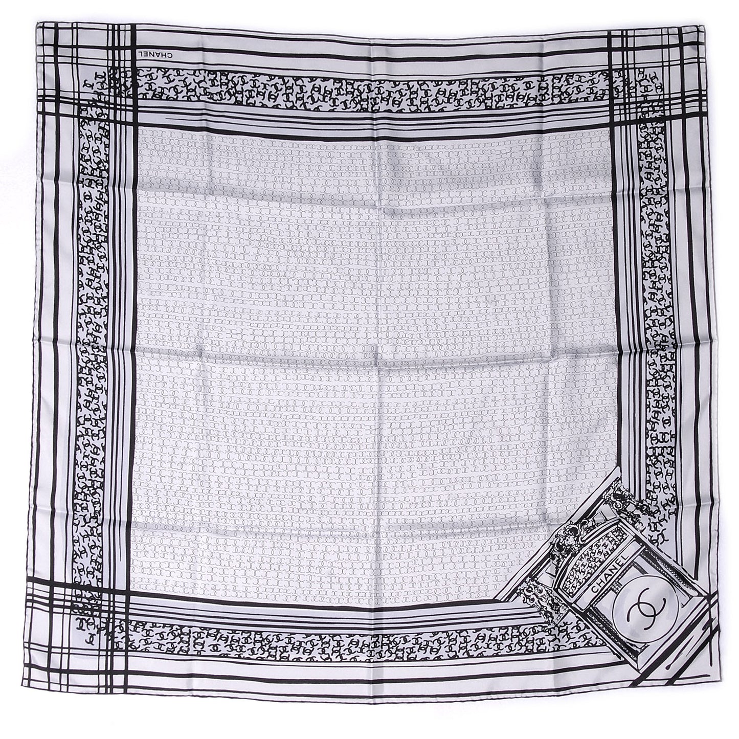 Silk Scarf CC Logo White Black