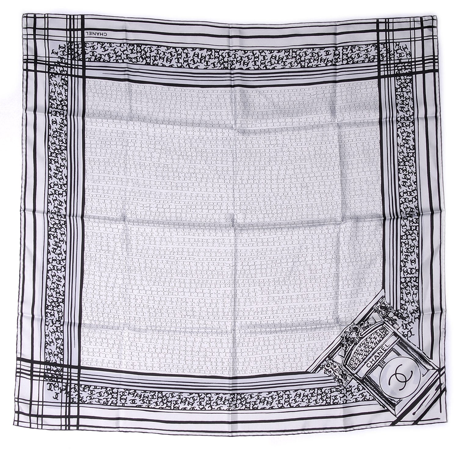 Chanel Silk Scarf CC Logo White Black 2 of 4