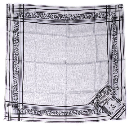 Chanel Silk Scarf CC Logo White Black 2 of 4