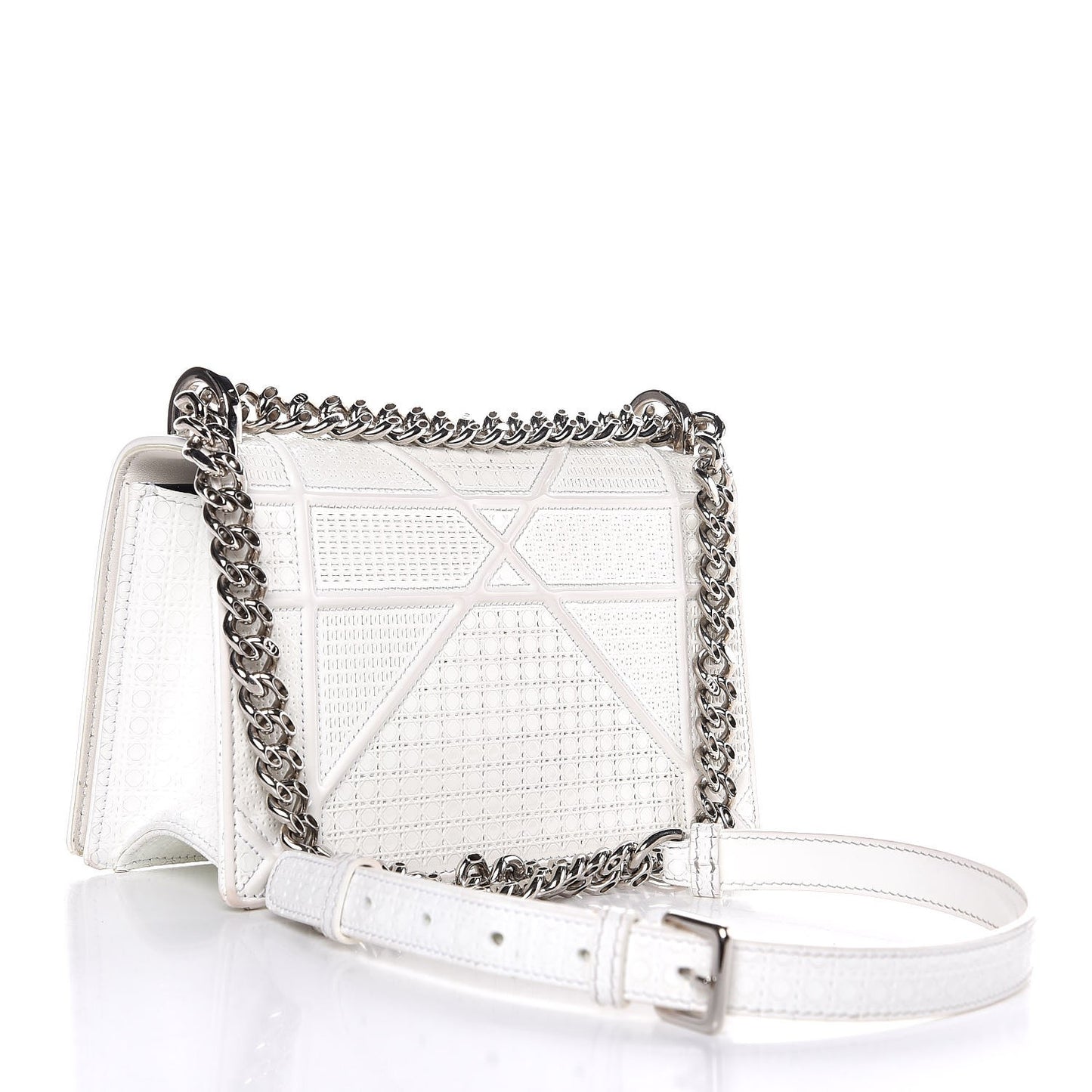 Patent Micro-Cannage Small Diorama Flap Bag White