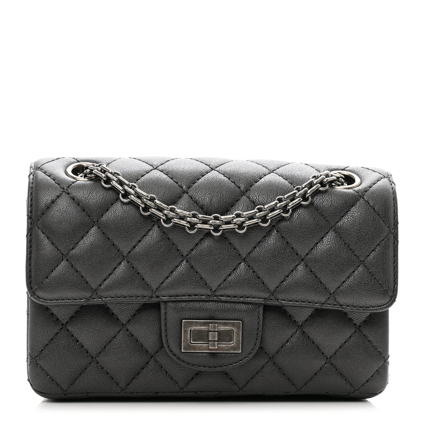 Metallic Sheepskin Quilted 2.55 Reissue Mini Flap Dark Grey