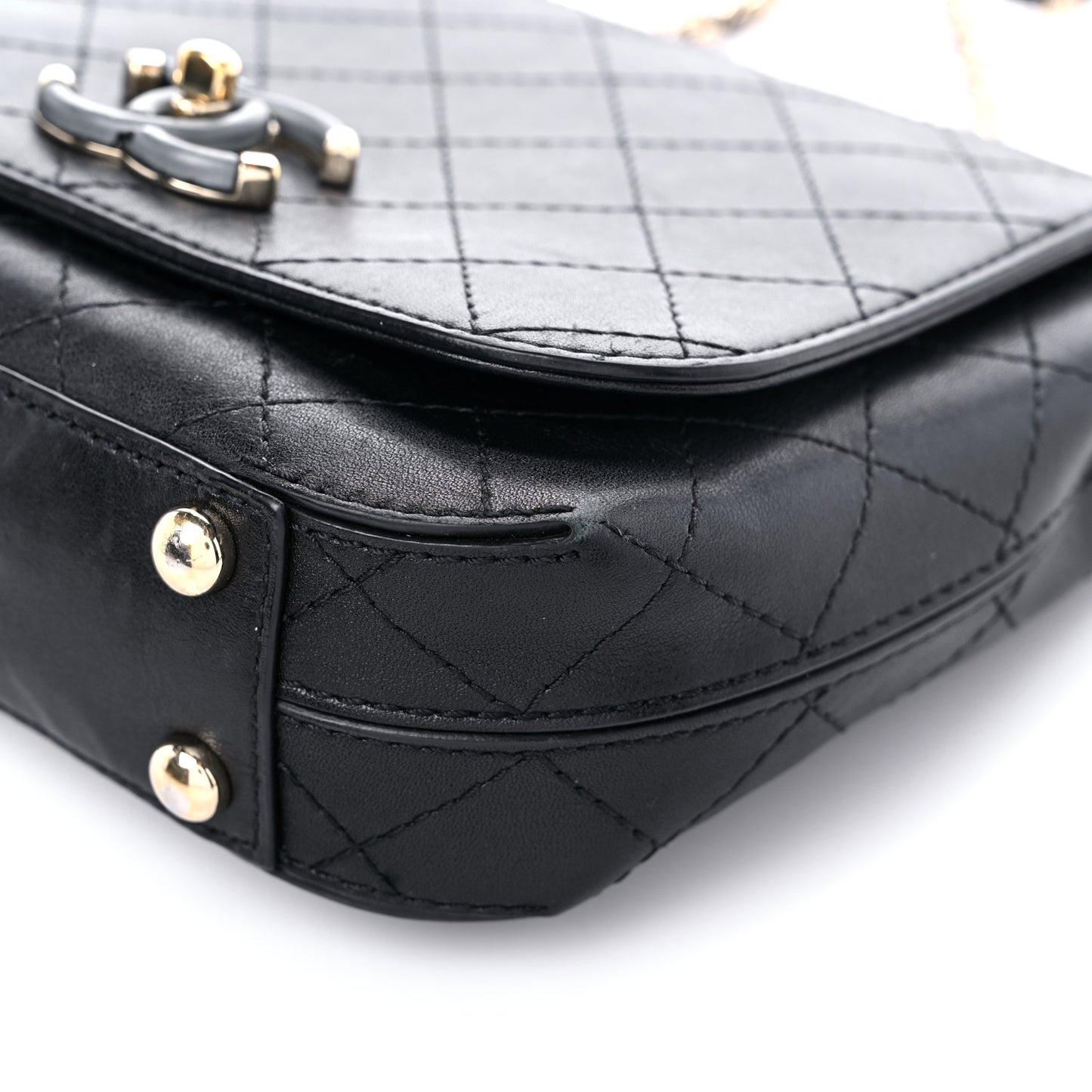 Calfskin Stitched Small Covered CC Flap Bag Black