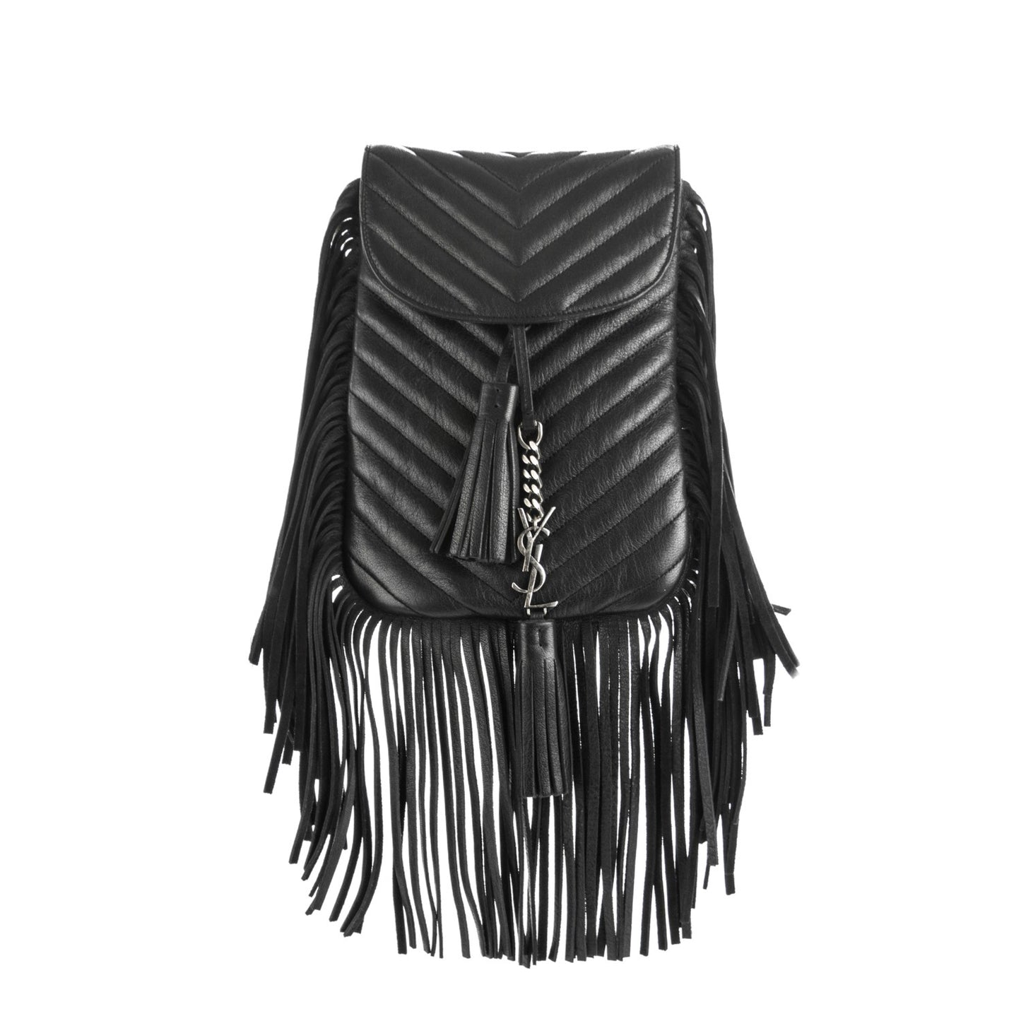 Sheepskin Matelasse Chevron Fringe Small Monogram Anita Crossbody Bag Black