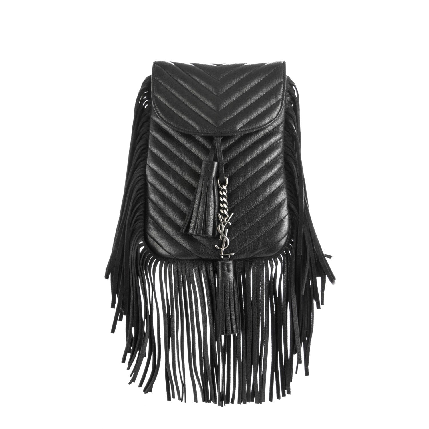 Saint Laurent Sheepskin Matelasse Chevron Fringe Small Monogram Anita Crossbody Bag Black 1 of 6