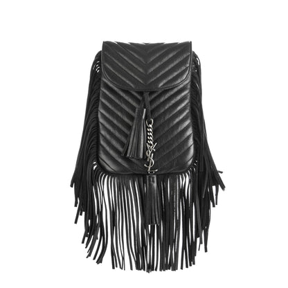 Saint Laurent Sheepskin Matelasse Chevron Fringe Small Monogram Anita Crossbody Bag Black 1 of 6
