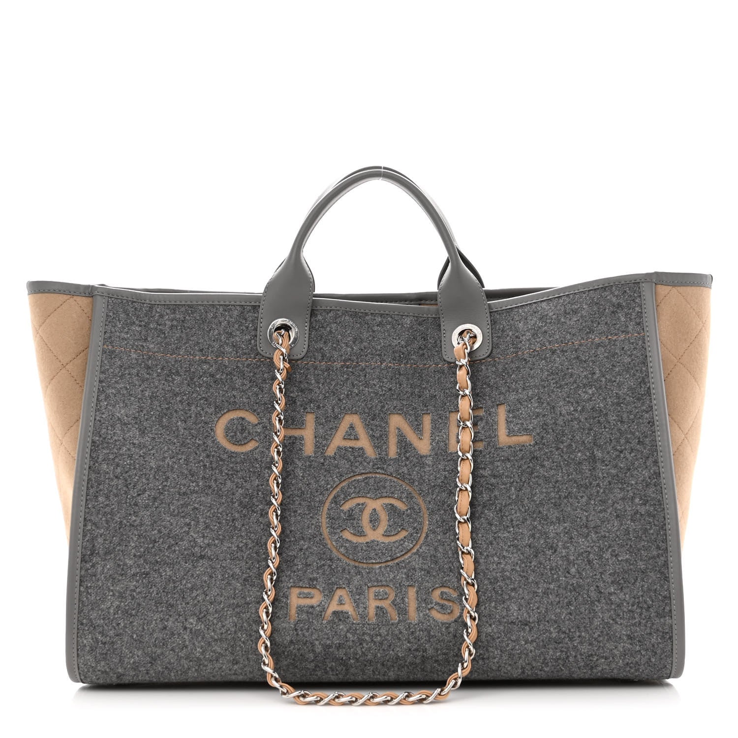 Chanel Wool Felt Large Deauville Tote Grey Beige 1 of 11