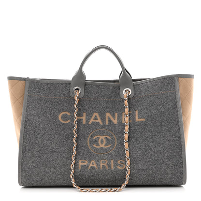 Chanel Wool Felt Large Deauville Tote Grey Beige 1 of 11