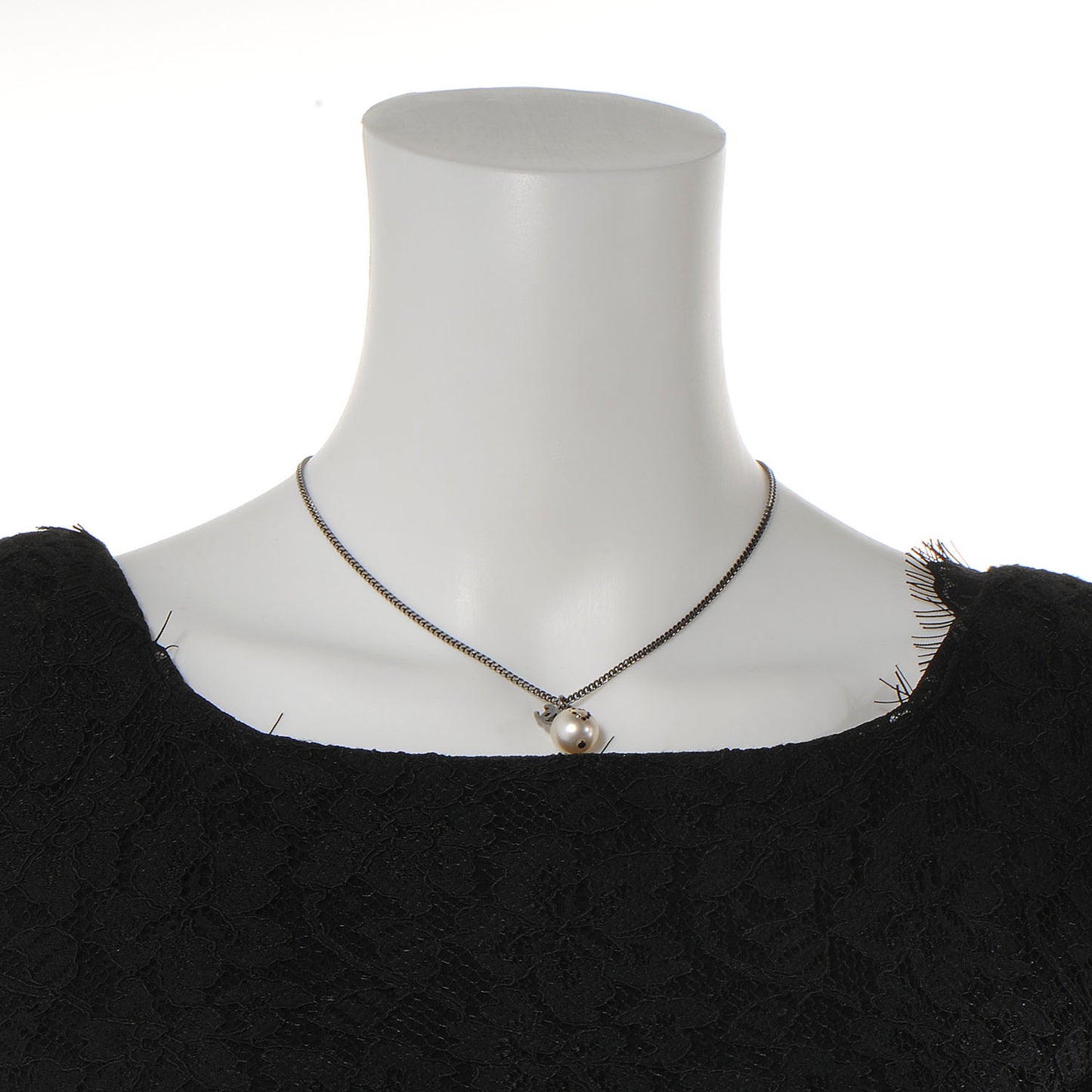Pearl CC Pendant Necklace Dark Silver