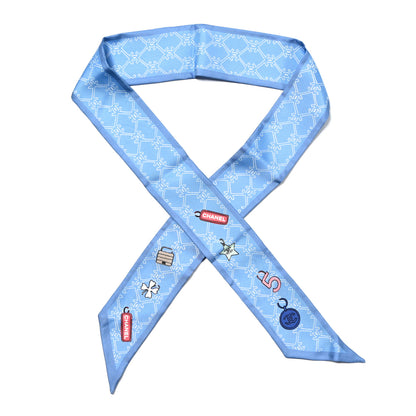 Chanel Silk CC Lucky Symbols Slim Bandeau Scarf Light Blue Multicolor 1 of 6