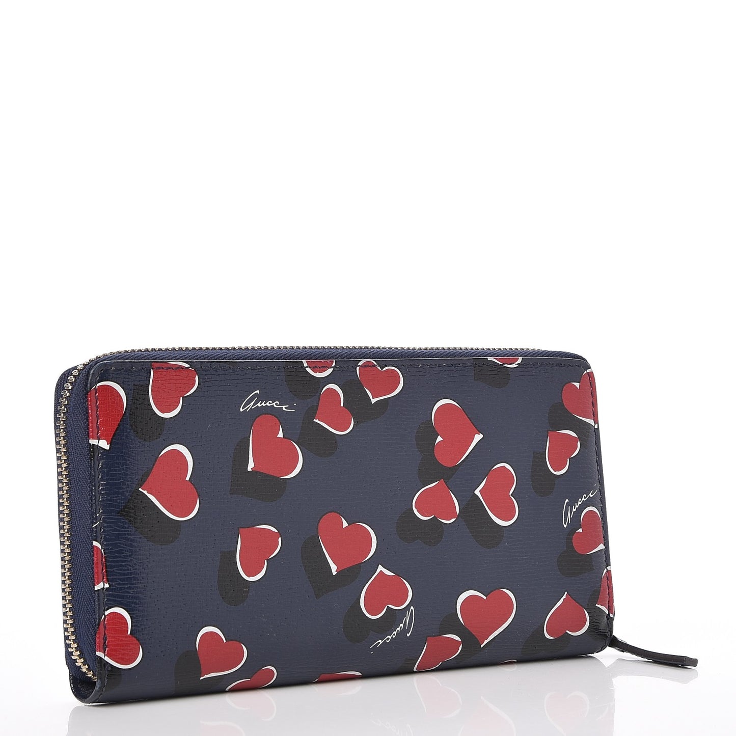Calfskin Heartbeat Print Zip Around Wallet Blue