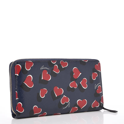 Gucci Calfskin Heartbeat Print Zip Around Wallet Blue 3 of 7