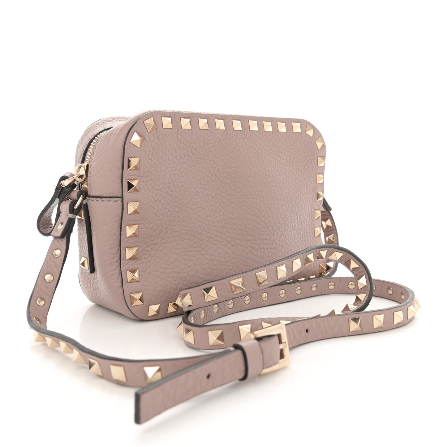 Pebbled Calfskin Rockstud Camera Crossbody Bag Poudre
