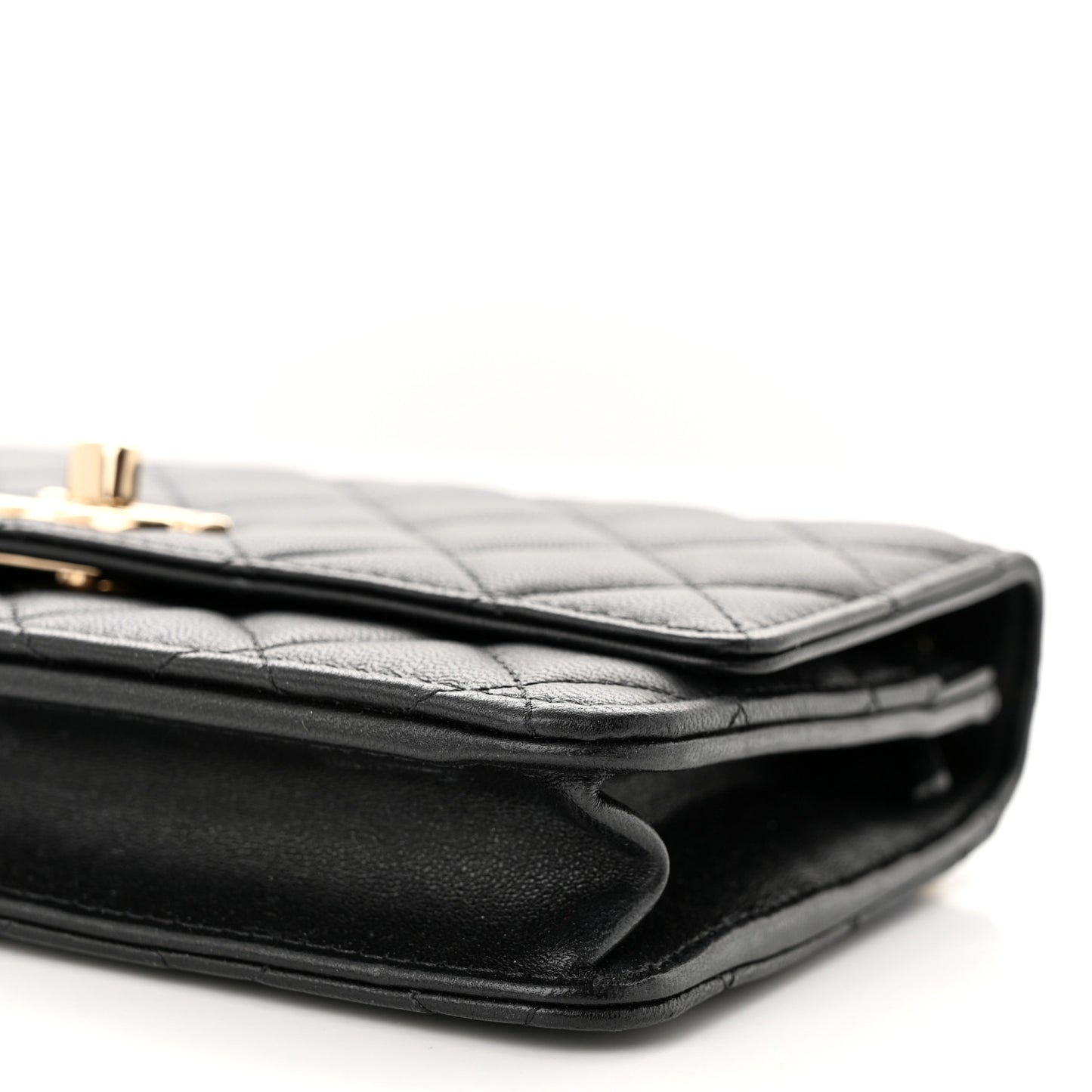Lambskin Quilted Trendy CC Wallet On Chain WOC Black