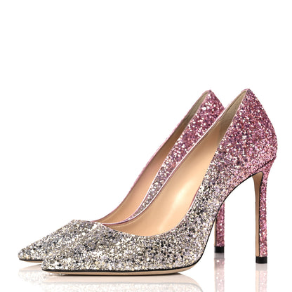 Jimmy Choo Coarse Glitter Degrade Romy 100 Pumps 35 Silver Pink 3 of 8