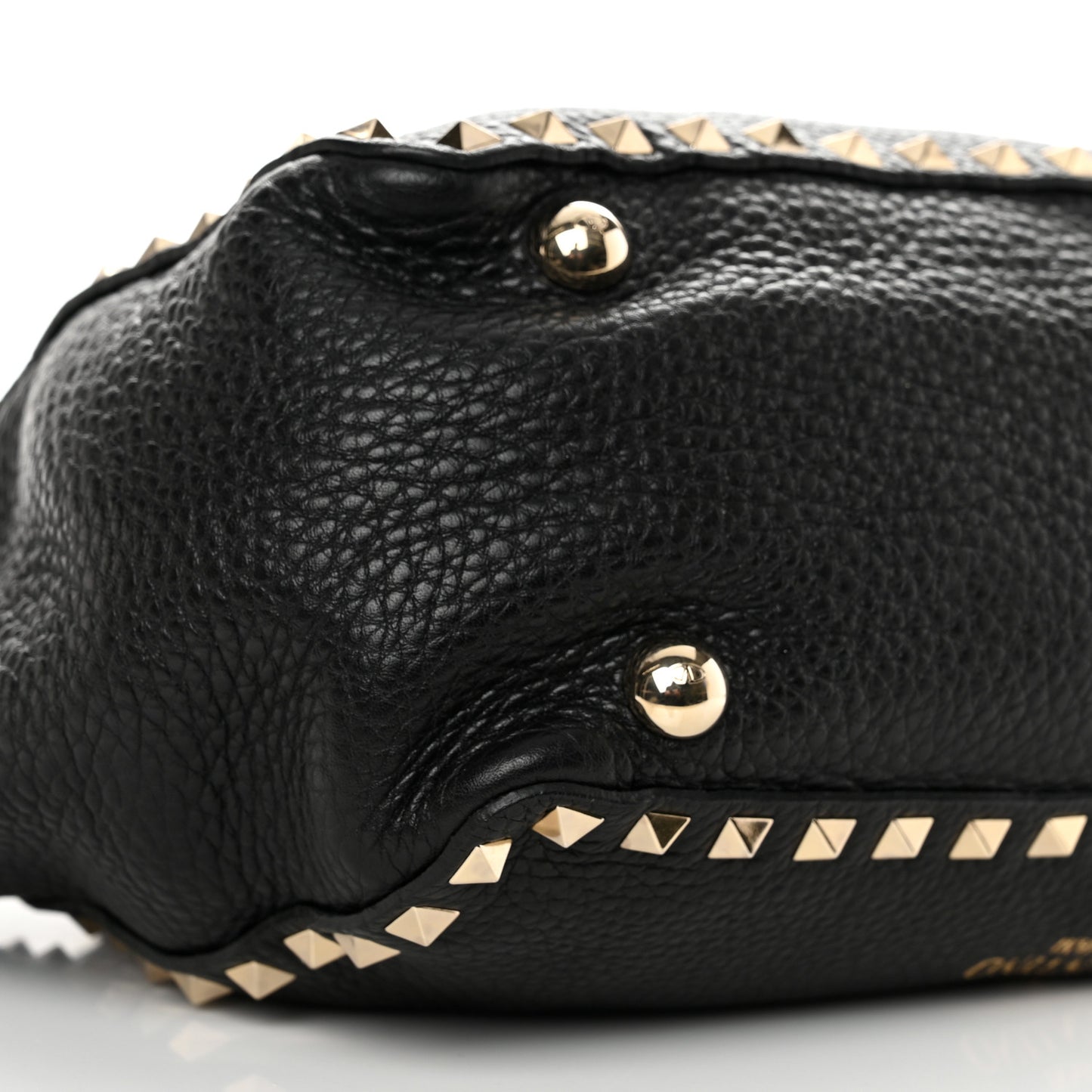 Grained Calfskin Small Rockstud Tote Black
